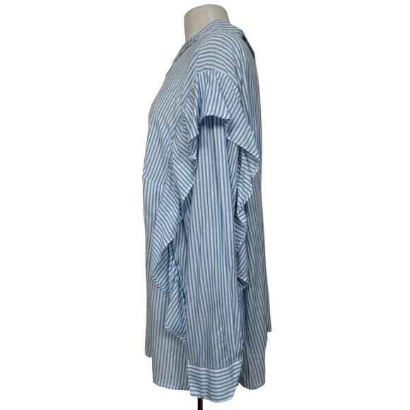 DR2 Daniel Rainn Blue Pinstripe Ruffled Long Sleeve Button Up Shirt PLUS 2X NEW - Picture 3 of 5